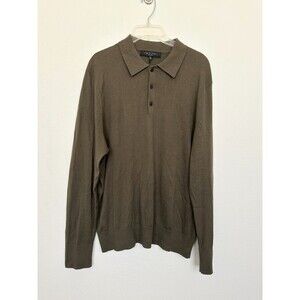 Rag & Bone Wool Silk Cashmere Long Sleeve Polo Sweater Green Minimalist Men's XL
